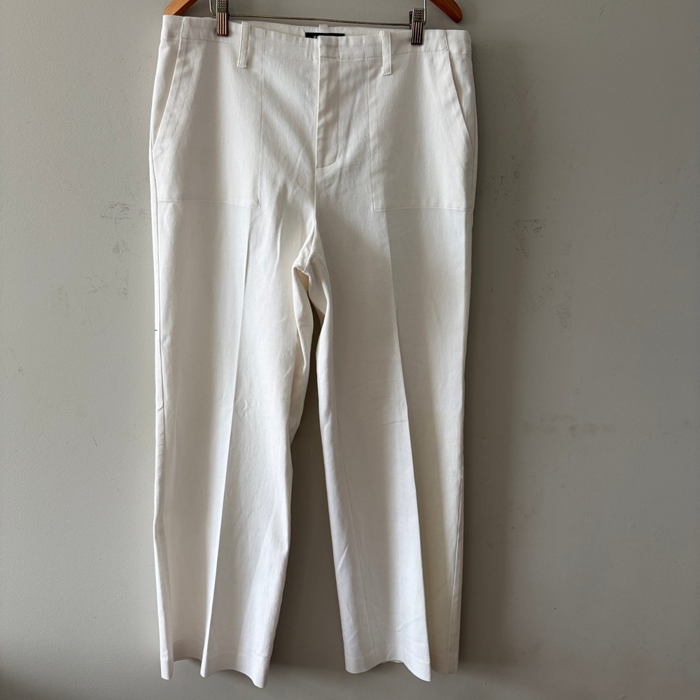 Kal Rieman Tailored Straight Leg Trousers White 12 Cotton Blend Pockets